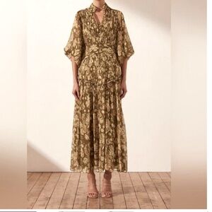 Shona Joy Adeline Rosaline Print button front Long Sleeve Chiffon Dress